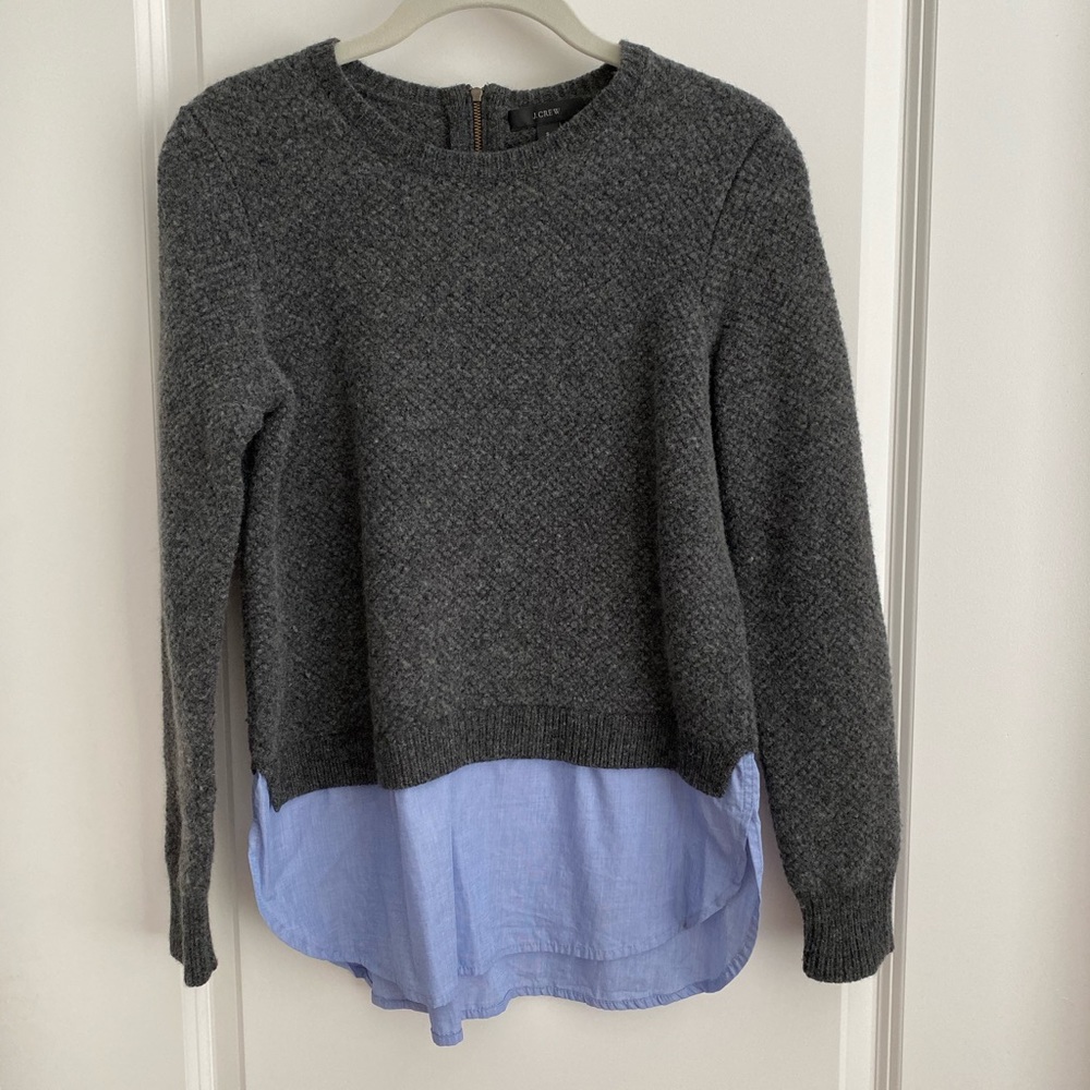 J. Crew Gray Layered Sweater with Blue Shirttail